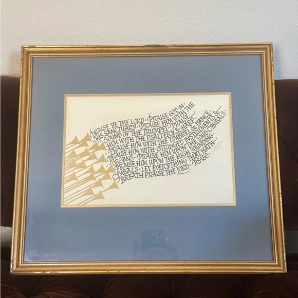 Framed Michael Podesta Art with Gold Wood Frame “Praise Ye The Lord” Psalm 150 - Picture 6 of 10